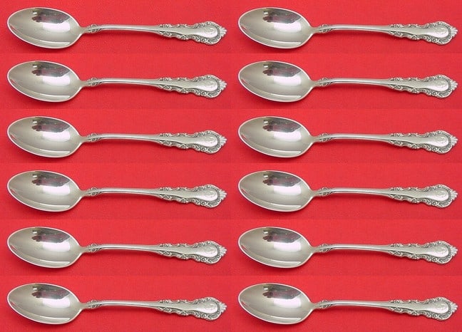 Reed & Barton Georgian Rose Sterling Silver Demitasse Spoon Set 12 pcs (1 of 4)