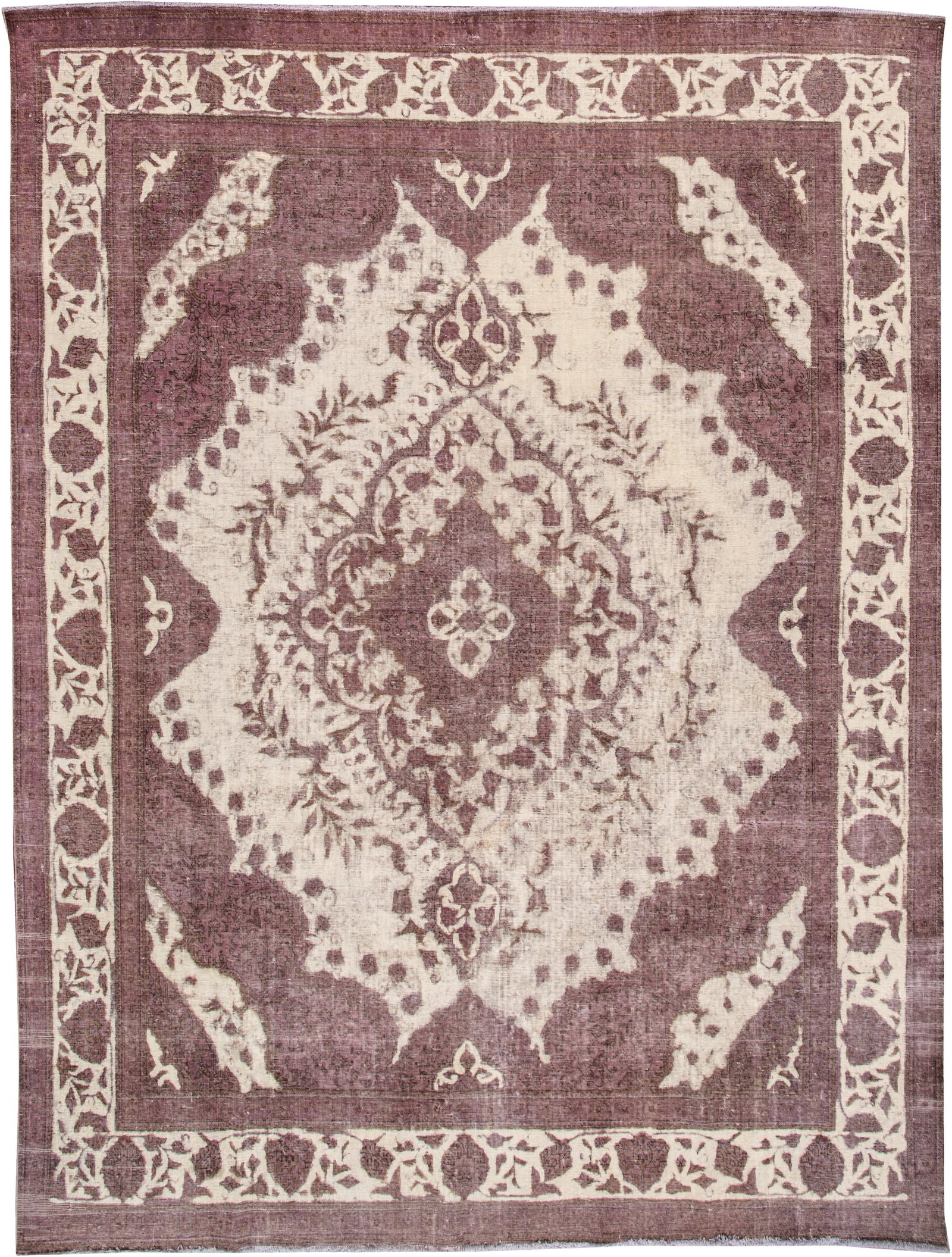 Vintage Persian Hand-Knotted Overdyed Rug 12'6 x 9'9 Wool: Vintage Persian Hand-Knotted Overdyed Rug 12'6 x 9'9 Wool This stunning early 20th century vintage Persian rug showcases exquisite hand-knotting and an all-over motif, making it a unique centerpiece