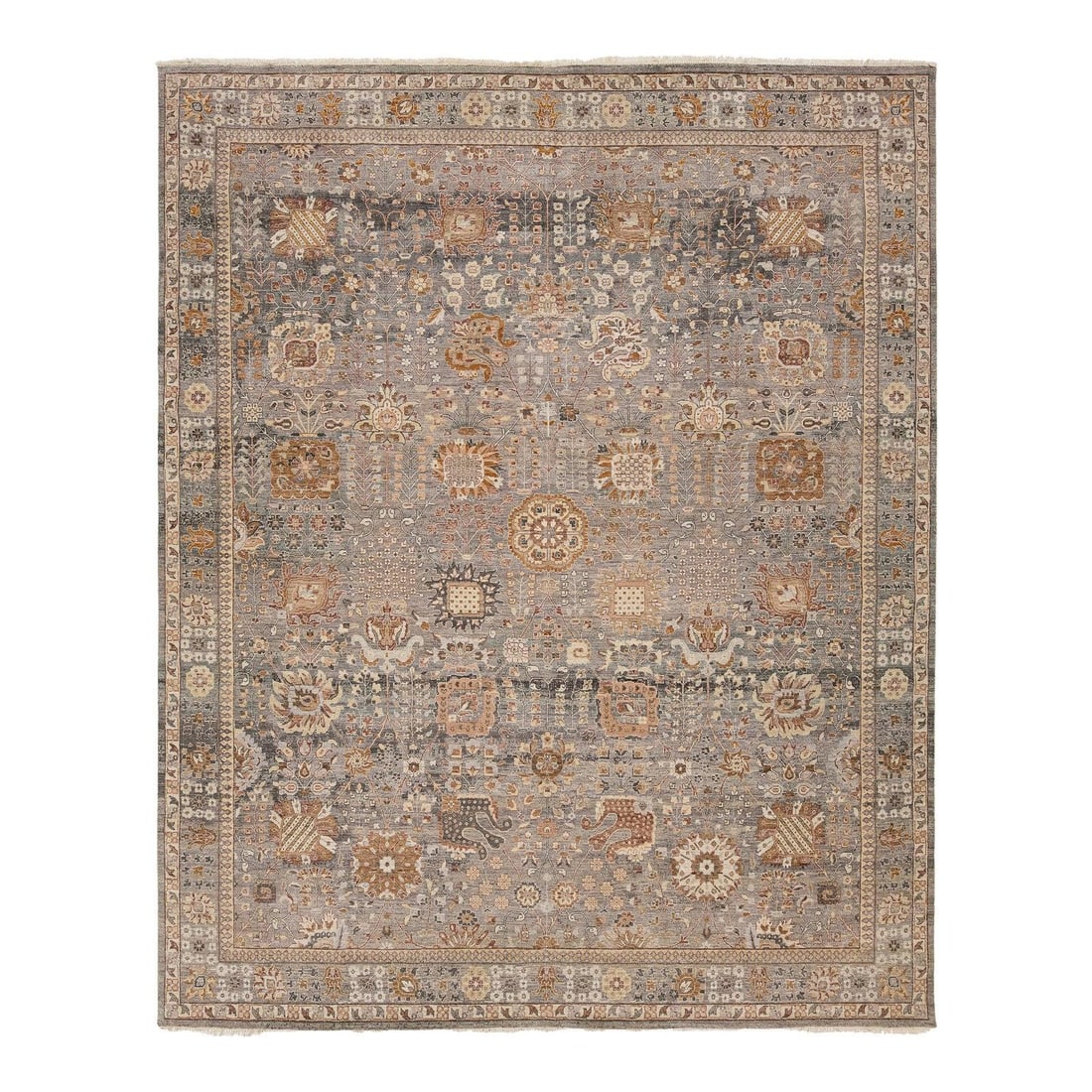 12' x 14'10" Hand-Knotted Wool Tabriz Style Area Rug: 12' x 14'10" Hand-Knotted Wool Tabriz Style Area Rug This hand-knotted Modern Tabriz style area rug features a transitional design that blends classic Persian motifs with contemporary aesthetics. The 