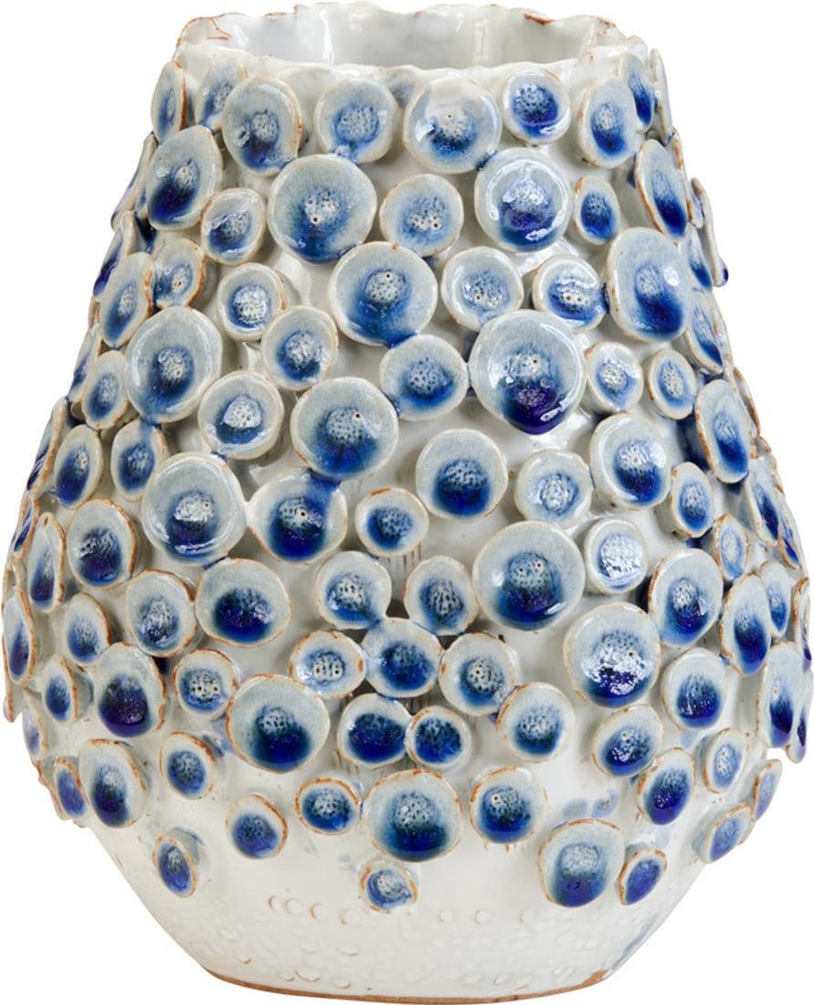 Handmade Blue and White Floral Button Vase 8.5 inches: Handmade Blue and White Floral Button Vase 8.5 inches This exquisite Artisan Blue & White Floral Button Vase is a stunning addition to any home decor. Handcrafted with attention to detail, this medium