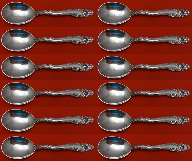 Gorham Decor Sterling Silver Cream Soup Spoon Set 12 Pieces: Gorham Decor Sterling Silver Cream Soup Spoon Set 12 Pieces Enhance your dining experience with this exquisite 12-piece set of Decor by Gorham sterling silver cream soup spoons. Each spoon measures 6 