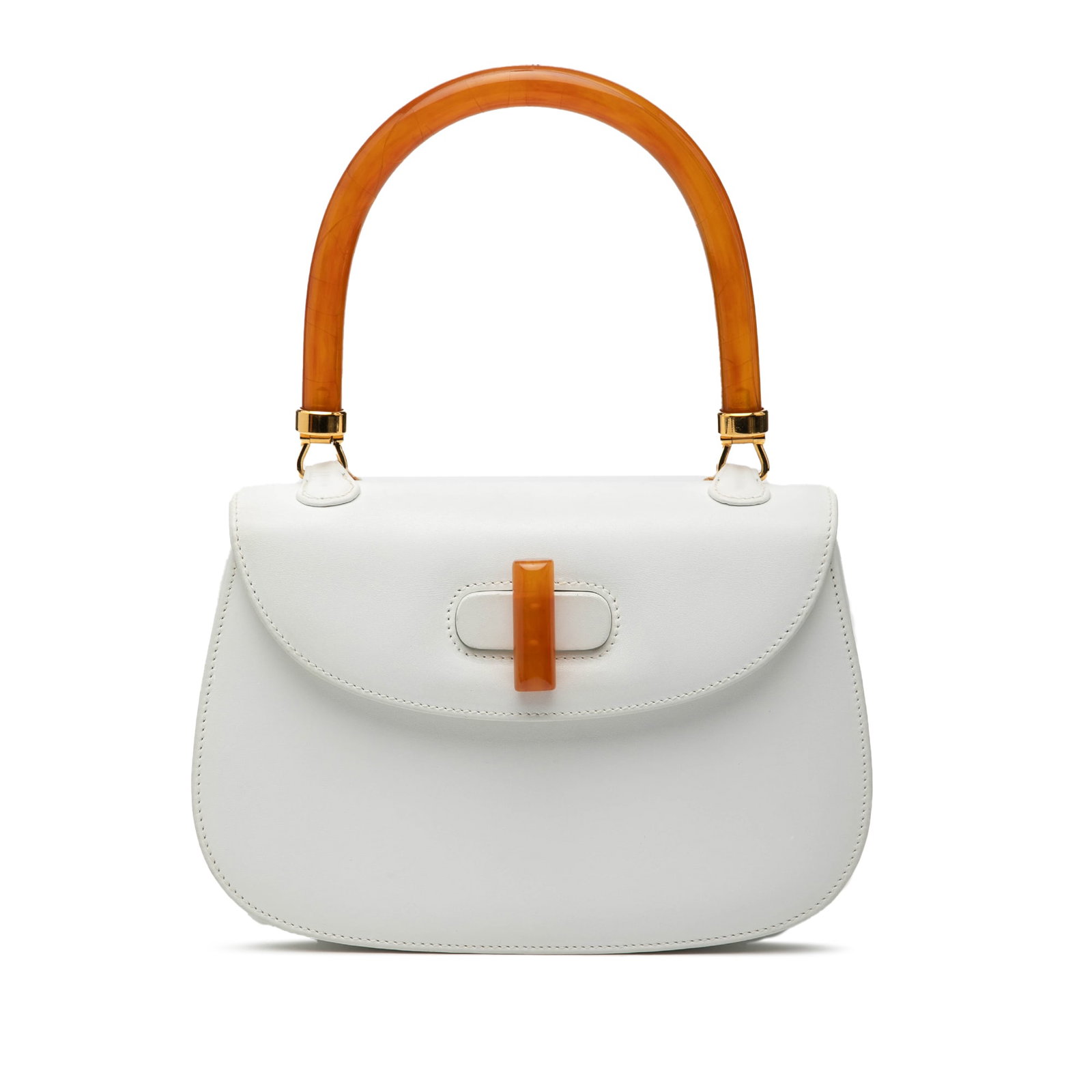 Gucci Bakelite Night White Leather Handbag with Tortoise Handle (1 of 7)