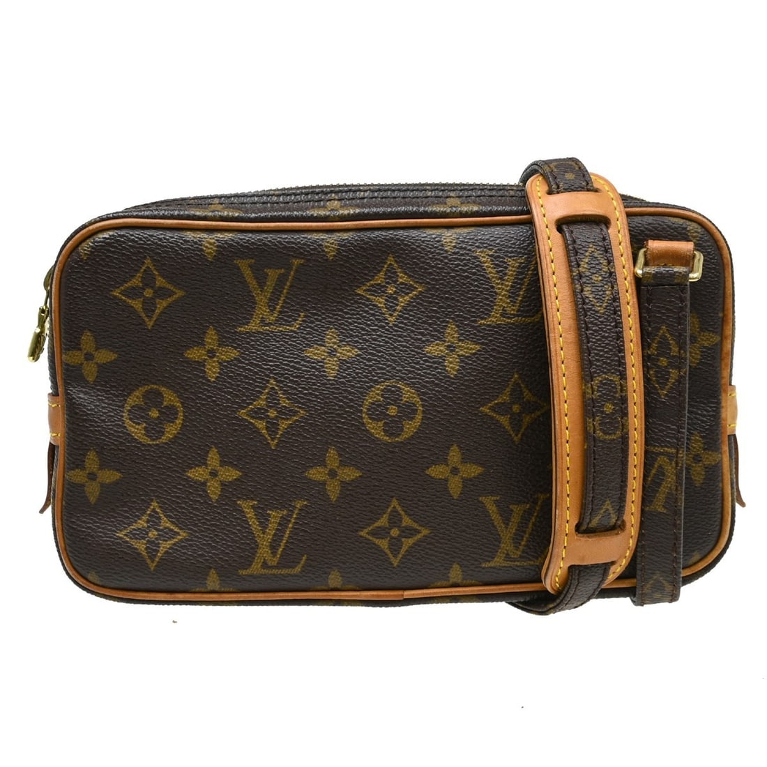 Louis Vuitton Marly Bandouliere Monogram Shoulder Bag M51828: Louis Vuitton Marly Bandouliere Monogram Shoulder Bag M51828 Vintage Louis Vuitton Marly Bandouliere shoulder bag in brown Monogram canvas with leather trim and a zip closure. This women's mini should