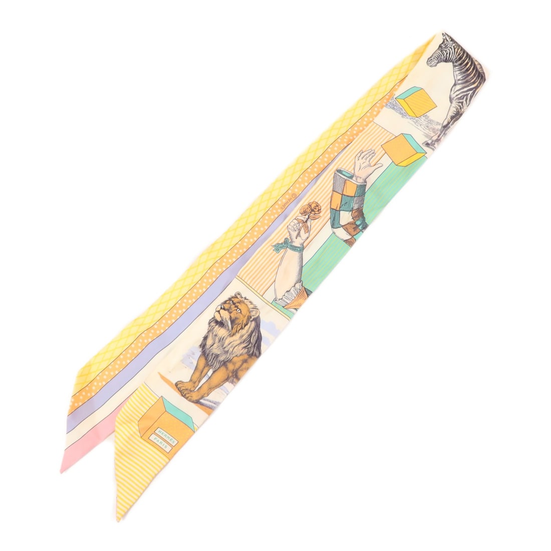 Hermes silk multicolor Twilly scarf: Hermes silk multicolor Twilly scarf This Hermes Twilly scarf is crafted from luxurious silk and features a vibrant multicolor design. Made in France, it is designed for women and offers a stylish acce