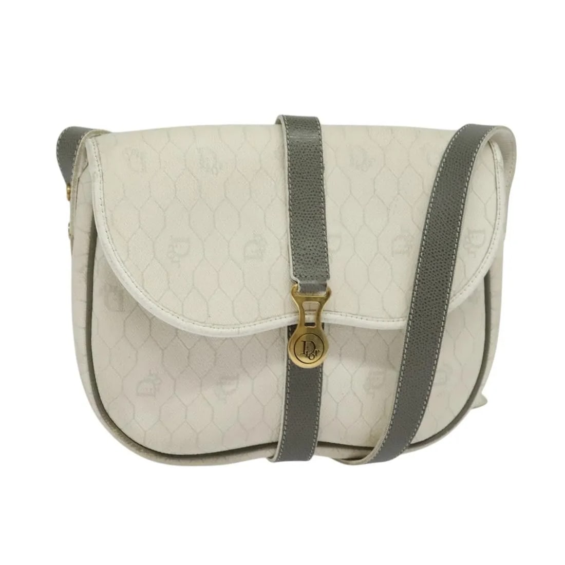 Christian Dior Vintage Honeycomb Flap Shoulder Bag Canvas Leather: Christian Dior Vintage Honeycomb Flap Shoulder Bag Canvas Leather Vintage Christian Dior Honeycomb Flap bag in white canvas. This women's bag is made in France and shows honest vintage wear consistent