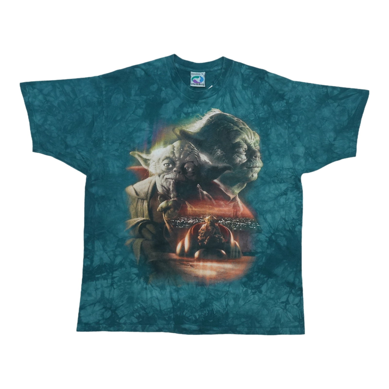 Vintage Yoda Tie Dye 1990s Cotton Shirt Large: Vintage Yoda Tie Dye 1990s Cotton Shirt Large This is an original vintage 1990s Star Wars Yoda tie dye shirt, not a modern reproduction. The shirt features a vibrant tie dye pattern and is made from 1