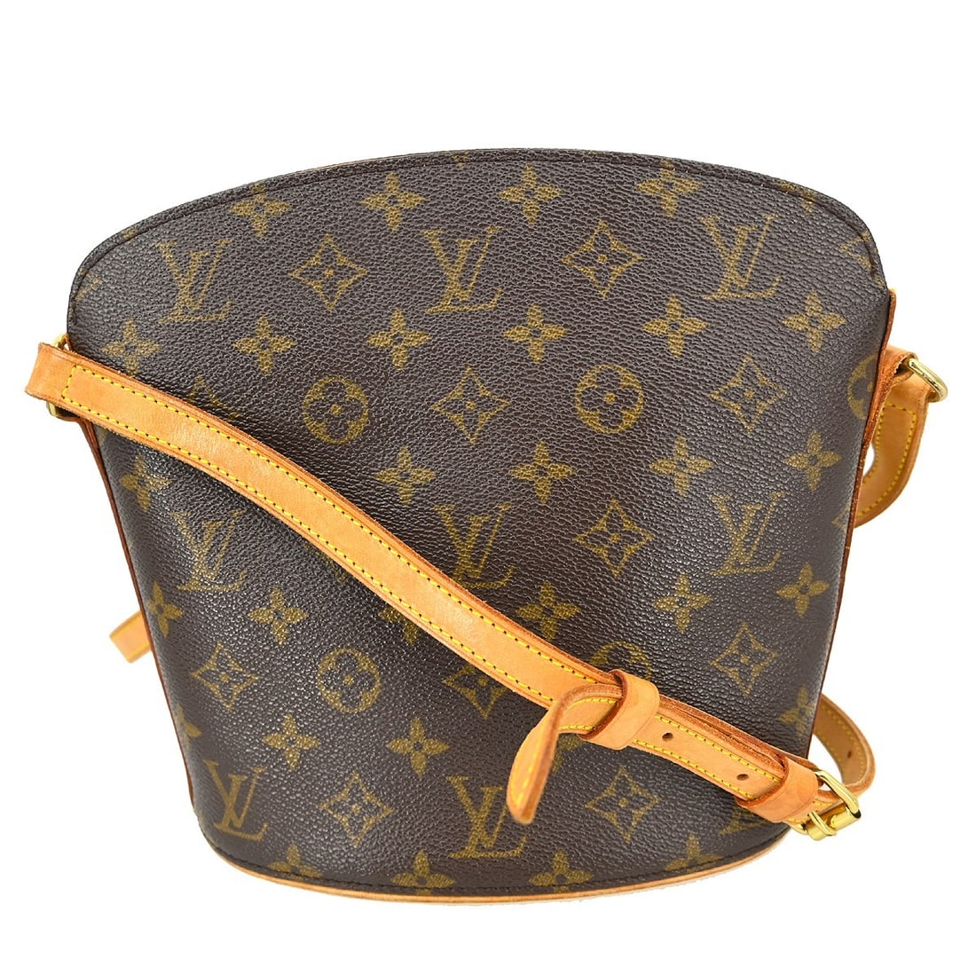 Louis Vuitton Drouot Monogram Crossbody Bag M51290 VI1928: Louis Vuitton Drouot Monogram Crossbody Bag M51290 VI1928 Vintage Louis Vuitton Drouot shoulder bag in Monogram canvas and leather with an adjustable crossbody strap and zip closure. The bag features 
