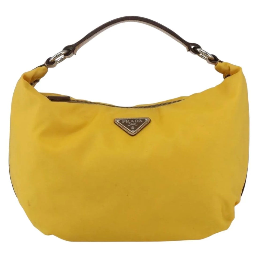 Prada Vintage Yellow Nylon Shoulder Bag: Prada Vintage Yellow Nylon Shoulder Bag This Prada Vintage Shoulder Bag is crafted from yellow nylon and designed for female use. It features a spacious interior and a classic shoulder strap. The bag 