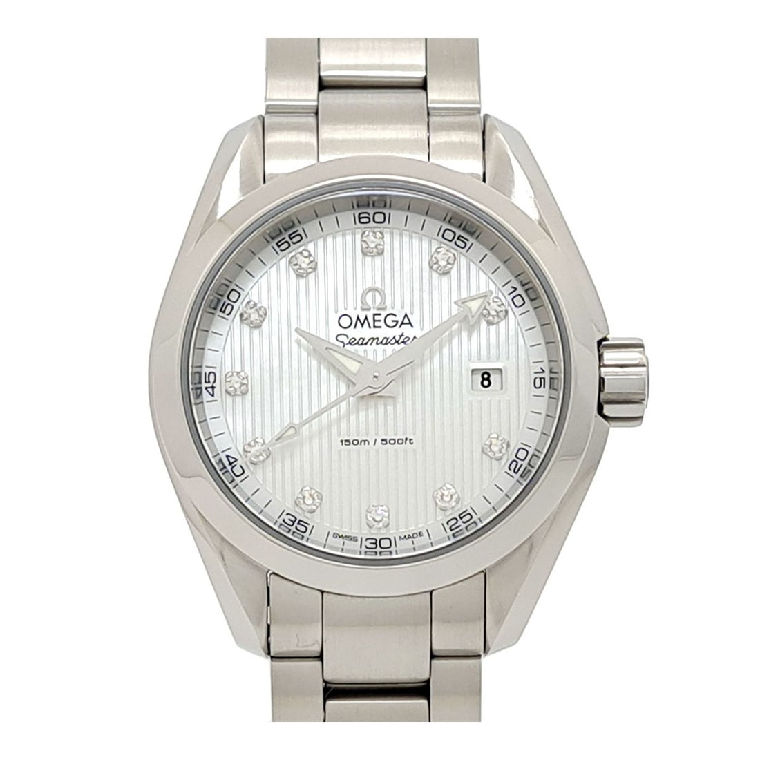 Women Omega Seamaster Aqua Terra Quartz Diamond Wristwatch 231.10.30.60.55.001: Women Omega Seamaster Aqua Terra Quartz Diamond Wristwatch 231.10.30.60.55.001 This Omega Seamaster Aqua Terra 150M wristwatch is designed for women and features a quartz movement. Crafted in Switzerl