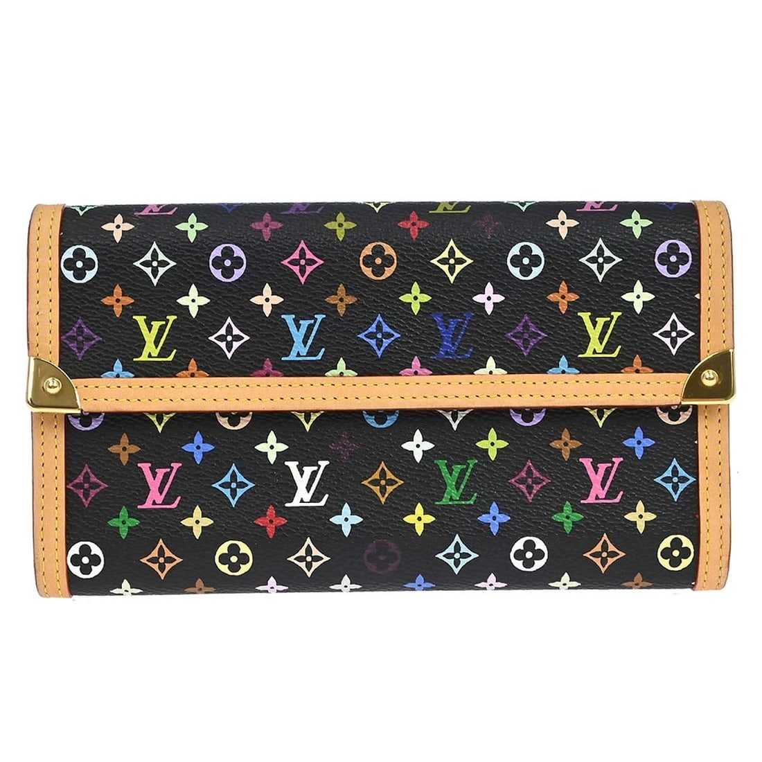 Louis Vuitton Porte Tresor International Wallet M92658 Monogram Multicolor: Louis Vuitton Porte Tresor International Wallet M92658 Monogram Multicolor Louis Vuitton Porte Tresor International wallet in black Monogram Multicolor canvas with leather trim and a folding design. M