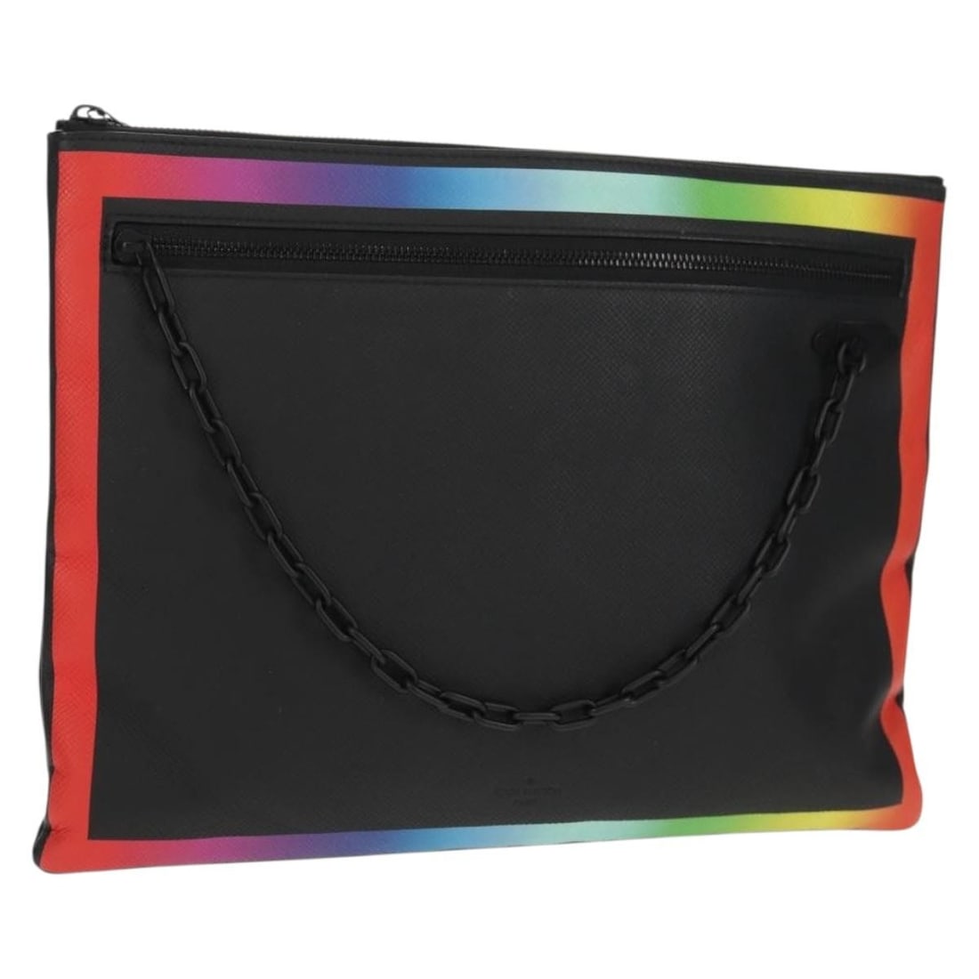 LOUIS VUITTON Black Taiga Rainbow Chain Pochette A4 Clutch Bag M30347 Auth: LOUIS VUITTON Black Taiga Rainbow Chain Pochette A4 Clutch Bag M30347 Auth This LOUIS VUITTON Taiga Rainbow Chain Pochette A4 Bag showcases a sleek black leather exterior, exuding elegance and sophist