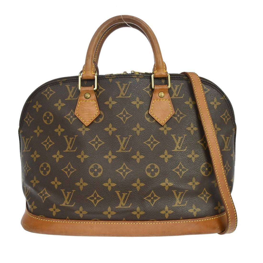 Louis Vuitton Alma M51130 Monogram Canvas Handbag: Louis Vuitton Alma M51130 Monogram Canvas Handbag Vintage Louis Vuitton Alma handbag in Monogram canvas with leather trim and double handles. This women's medium handbag features a zip closure, brown 