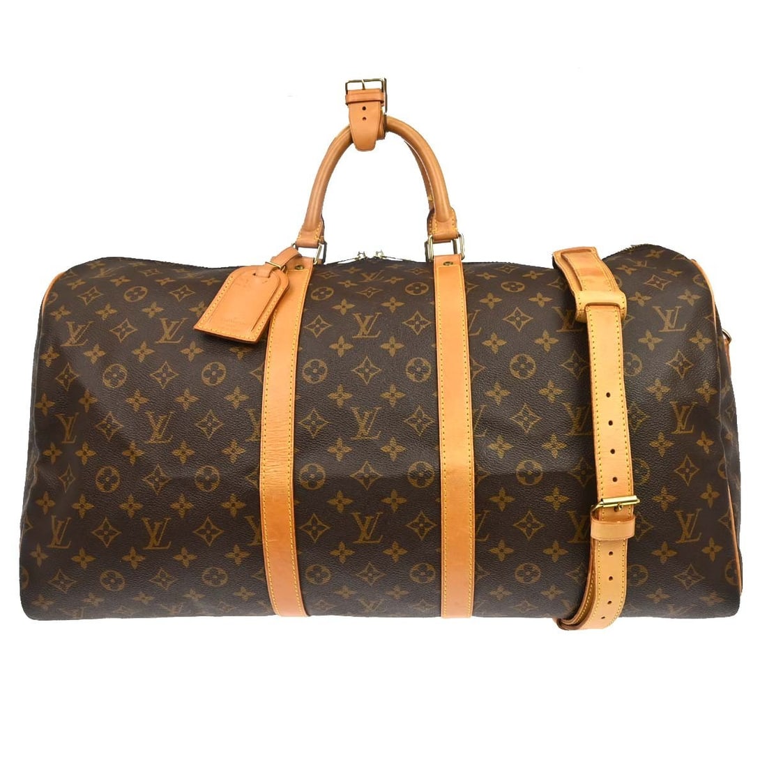 Louis Vuitton Keepall Bandouliere 55 Monogram Travel Duffle M41414: Louis Vuitton Keepall Bandouliere 55 Monogram Travel Duffle M41414 Vintage Louis Vuitton Keepall Bandouliere 55 travel bag in brown Monogram canvas with leather trim and double handles. This extra lar