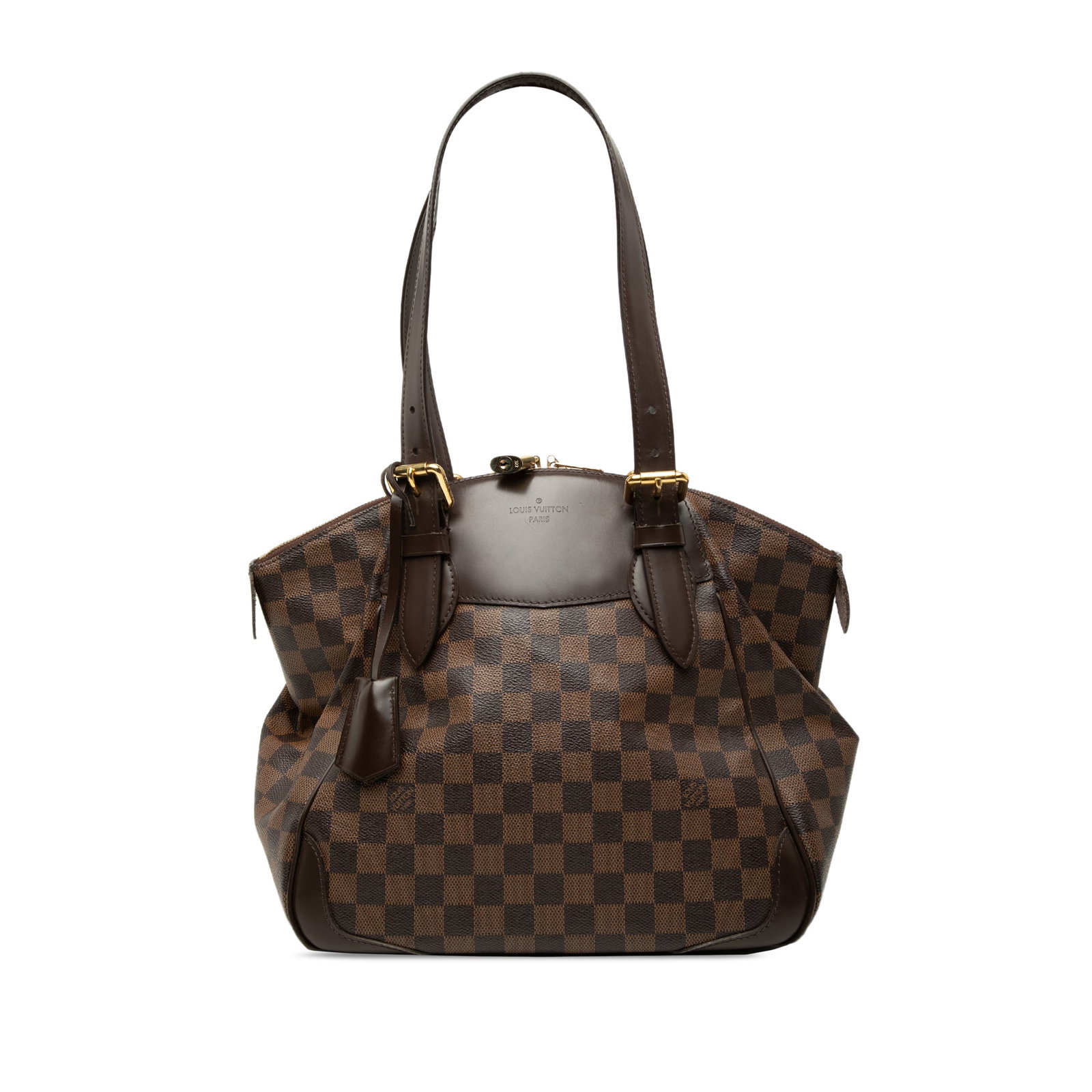 Louis Vuitton Verona MM Damier Ebene Brown Handbag: Louis Vuitton Verona MM Damier Ebene Brown Handbag The Louis Vuitton Damier Ebene Verona MM is a brown handbag crafted with a damier canvas body and leather trim. It features flat leather straps, a to
