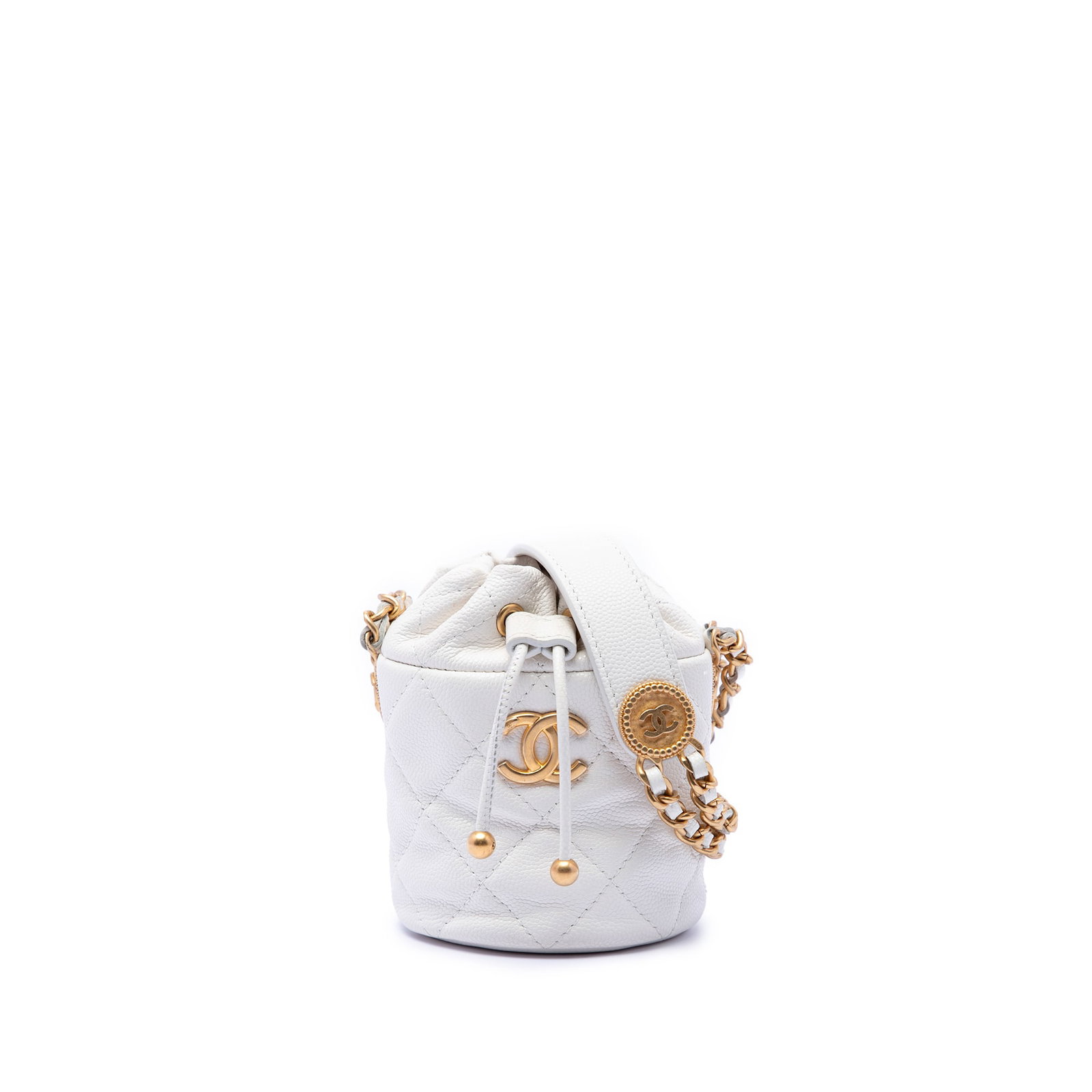 Chanel Twist Your Buttons Mini Bucket Bag White Quilted Caviar Leather (1 of 6)