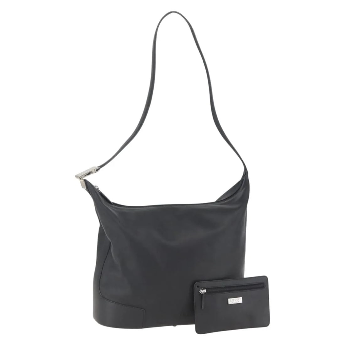 Loewe Vintage black leather shoulder bag 32cm x 30cm x 12cm: Loewe Vintage black leather shoulder bag 32cm x 30cm x 12cm This Loewe vintage shoulder bag for women features black leather construction with a spacious design. It shows signs of wear including rubbi