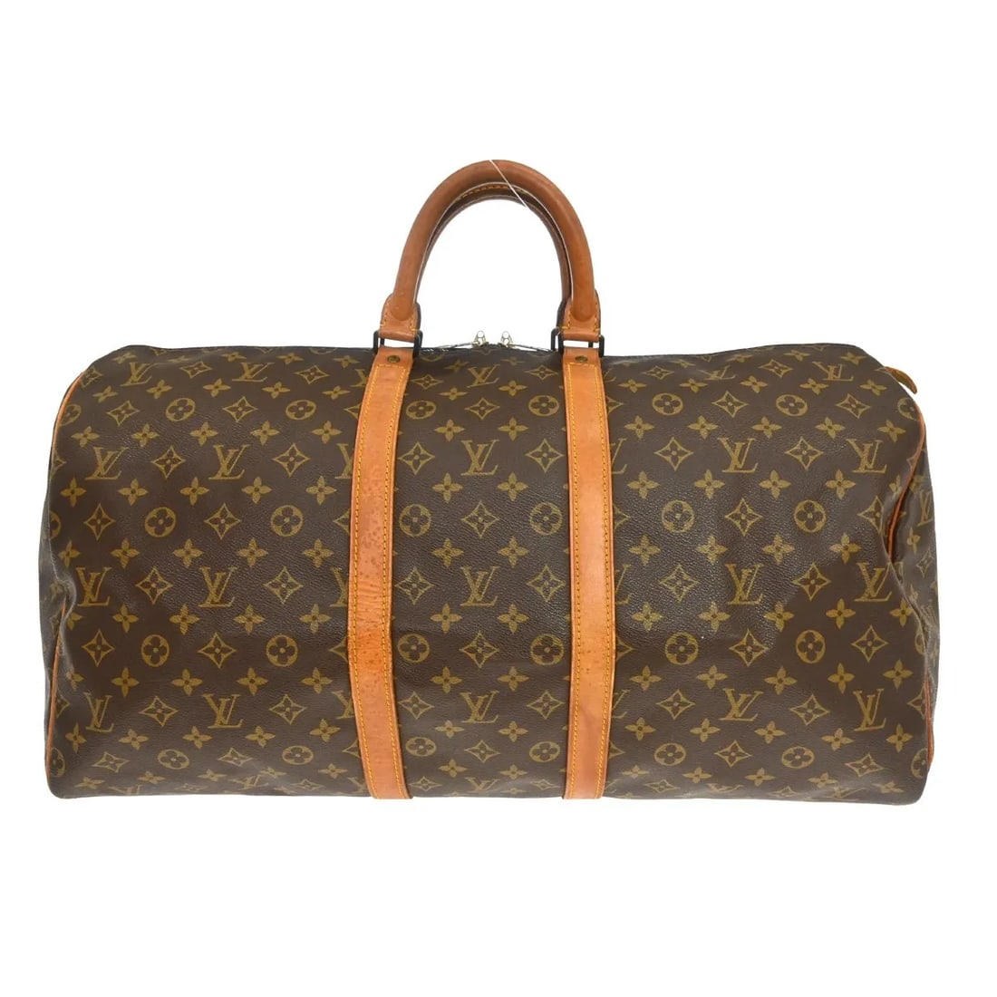 Louis Vuitton Keepall travel bag in brown monogram canvas: Louis Vuitton Keepall travel bag in brown monogram canvas Louis Vuitton Keepall in brown monogram canvas. This unisex bag is presented in fair condition with visible wear throughout. The exterior show