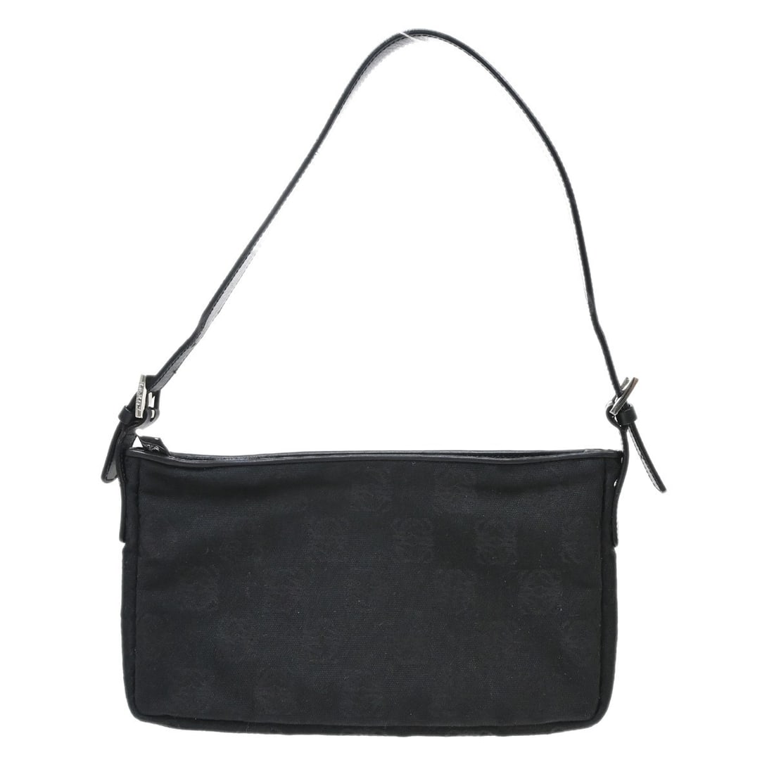 Loewe Anagram medium black canvas leather shoulder bag: Loewe Anagram medium black canvas leather shoulder bag Loewe shoulder bag in black canvas and leather with a medium profile and black lining. This women's bag features an adjustable shoulder strap and