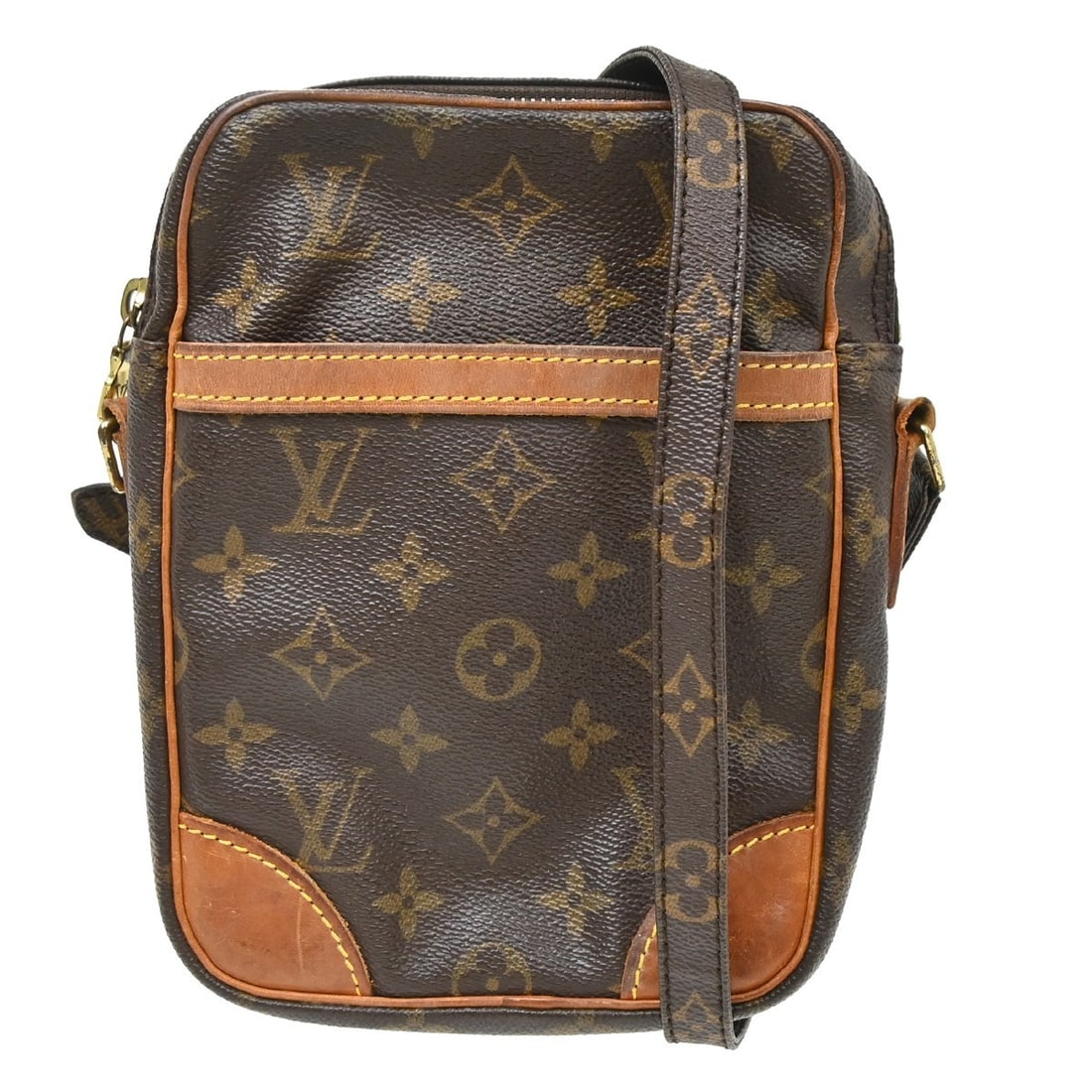 Louis Vuitton Danube Monogram Canvas Crossbody Bag M45266: Louis Vuitton Danube Monogram Canvas Crossbody Bag M45266 Vintage Louis Vuitton Danube crossbody shoulder bag in brown Monogram canvas with leather trim and an adjustable strap. This zip-top bag featu