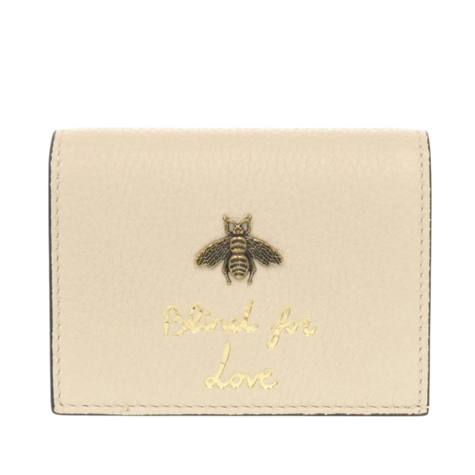 Gucci Blind for Love Calfskin Compact Wallet White: Gucci Blind for Love Calfskin Compact Wallet White Compact Gucci wallet from the Blind for Love line, crafted in white calfskin leather with the Animalier Bee motif. The design features a front flap w