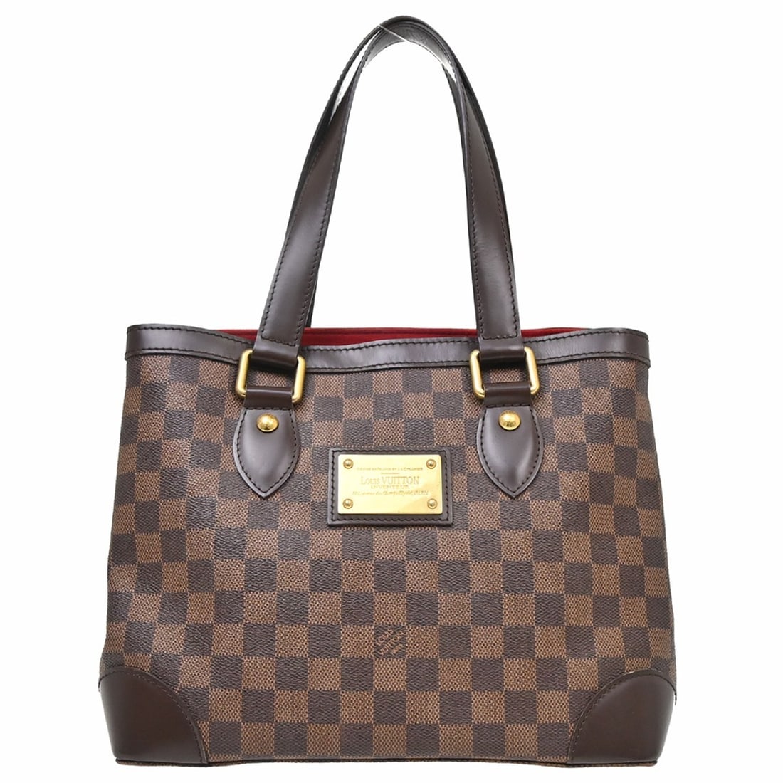 Louis Vuitton Hampstead PM Damier Ebene Tote Bag N51205: Louis Vuitton Hampstead PM Damier Ebene Tote Bag N51205 Vintage Louis Vuitton Hampstead PM hand tote bag in Damier Ebene with double handles, logo accents, and an Alcantara-lined interior. This medium