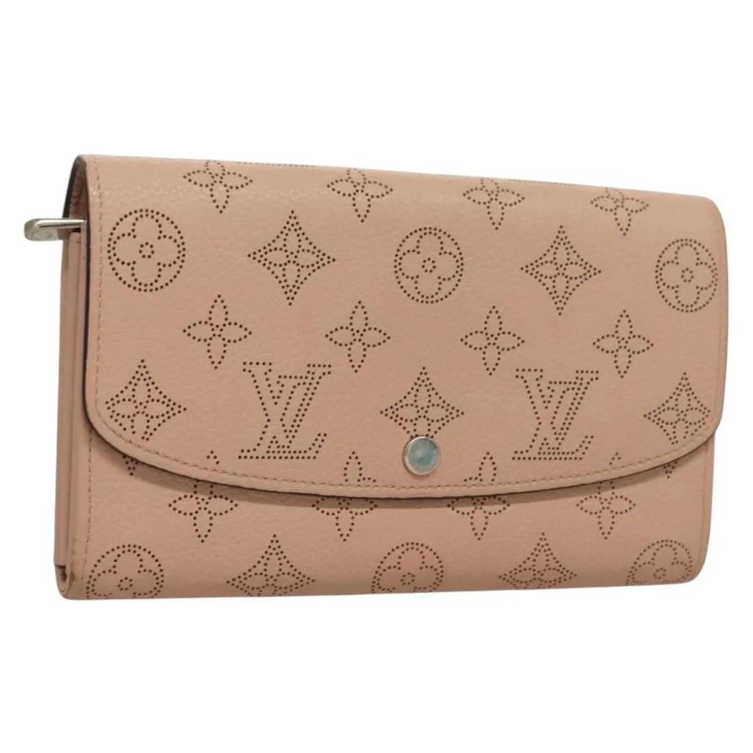 Pink Mahina Leather Iris Wallet by Louis Vuitton for Women: Pink Mahina Leather Iris Wallet by Louis Vuitton for Women This Louis Vuitton Iris Wallet is crafted from Mahina leather in a pink color, designed for female use. The wallet features a spacious interi