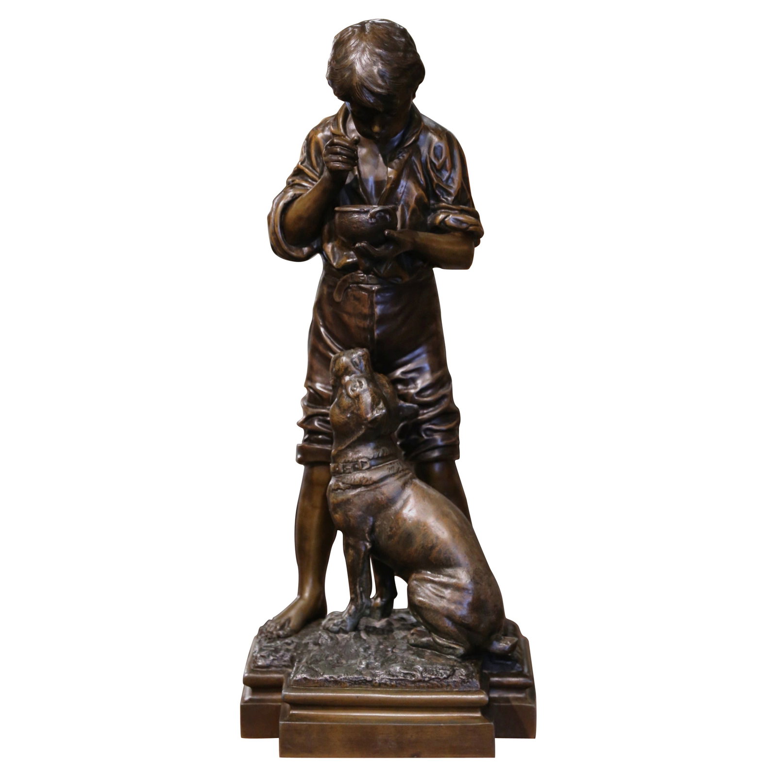 Belgian Spelter Boy and Dog Sculpture by Rousseau (1 of 12)