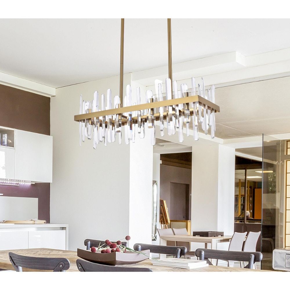 Serena 16 Light Satin Gold Crystal Chandelier 30 Inch: Serena 16 Light Satin Gold Crystal Chandelier 30 Inch This modern 16-light chandelier features a high-quality satin gold finish and clear royal cut crystals, creating a sophisticated centerpiece for y