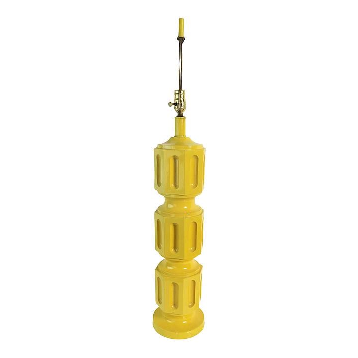 1970s Post Modern Yellow Plaster Lamp by Quartite Creative Corp: 1970s Post Modern Yellow Plaster Lamp by Quartite Creative Corp This striking Post Modern lamp features a vibrant yellow plaster construction, showcasing an architectural design that elevates it beyon