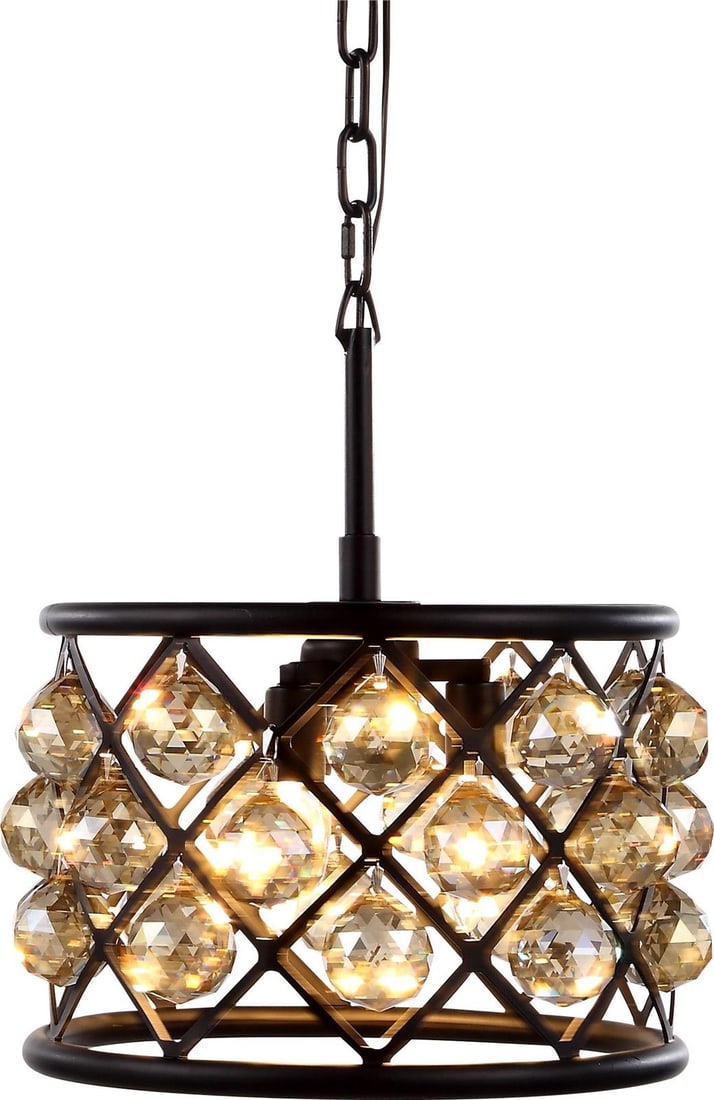 Elegant Lighting Madison Pendant Light Golden Teak Crystal 3 Bulb E12: Elegant Lighting Madison Pendant Light Golden Teak Crystal 3 Bulb E12 Illuminate your space with the Madison Pendant, a stunning blend of timeless elegance and modern style. This pendant light feature