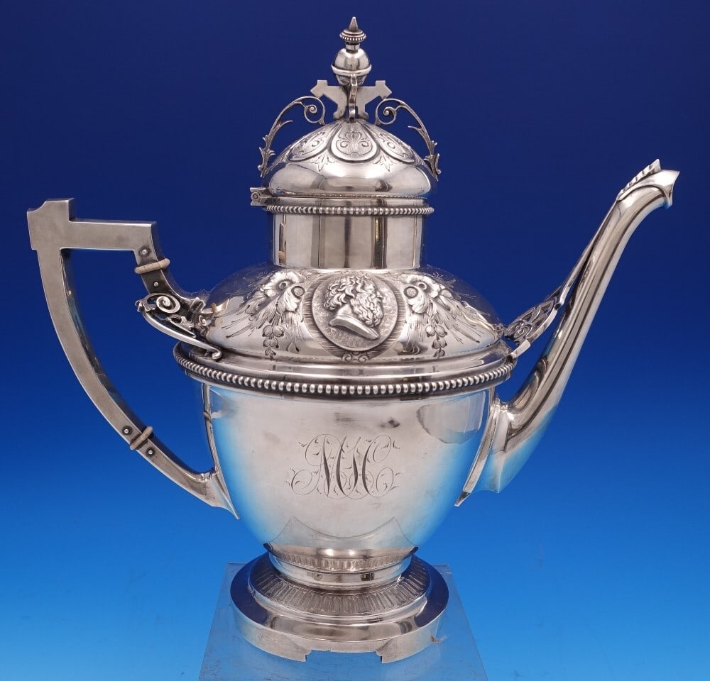Wood and Hughes Medallion 900 Coin Silver Coffee Pot 12 Inch (1 of 18)