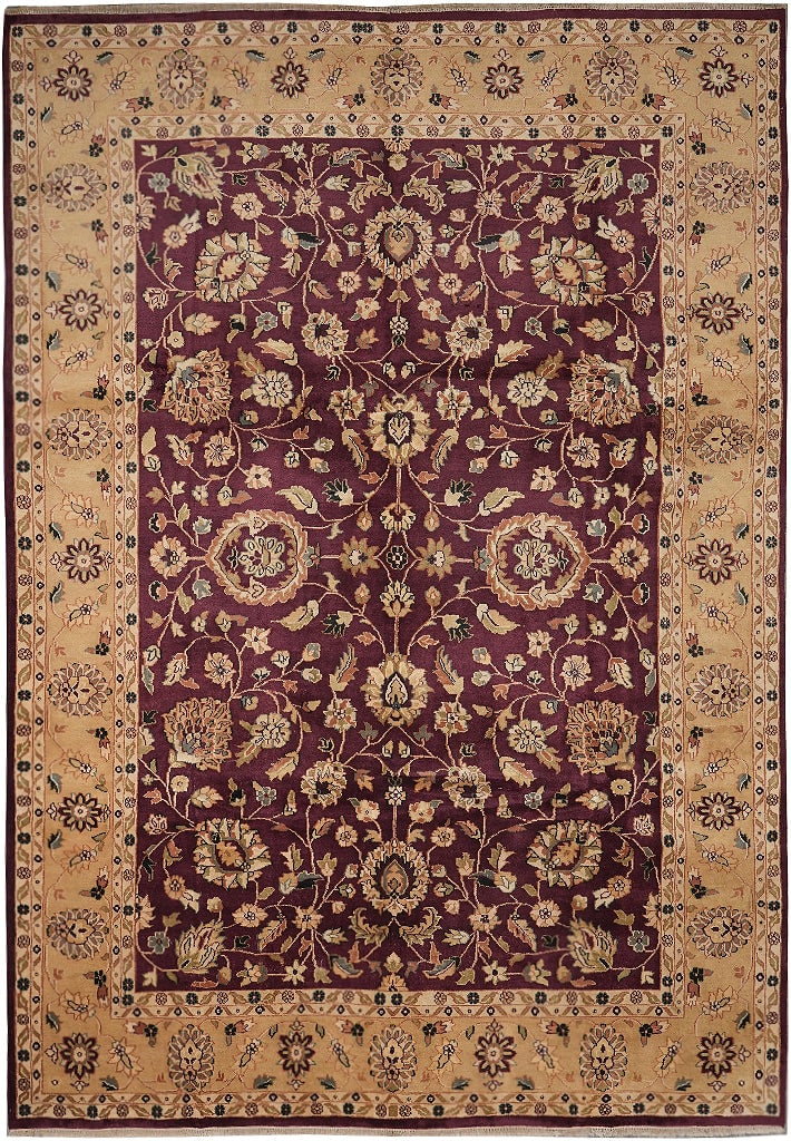Handmade Wool Area Rug 120 x 164 in Burgundy Gold Kashan Pattern (1 of 11)