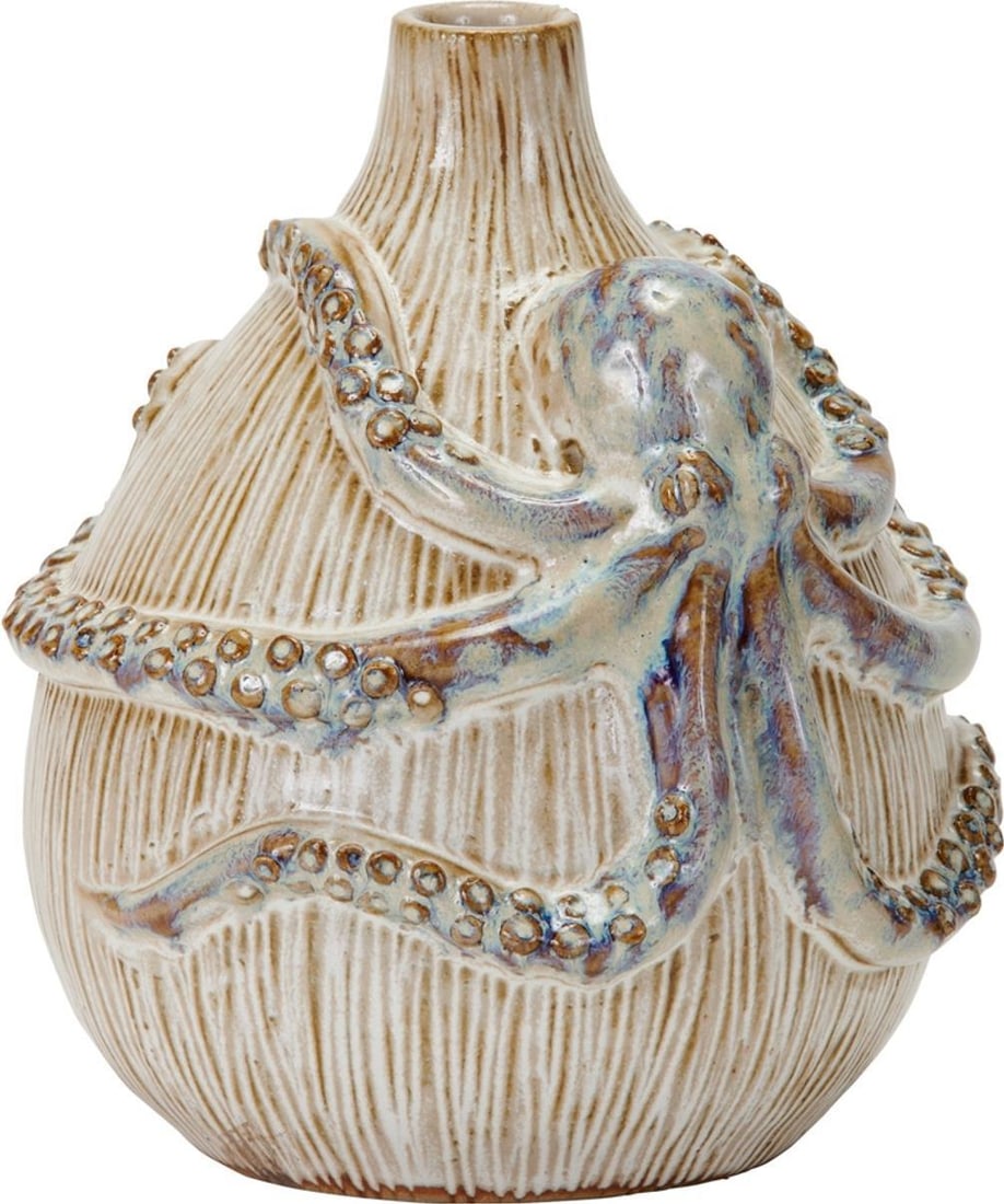 Handmade Ocean-Inspired Vase with Octopus Design 10 x 8.5 x 8.5: Handmade Ocean-Inspired Vase with Octopus Design 10 x 8.5 x 8.5 Discover the beauty of the ocean with this unique handmade vase, inspired by marine life. Perfect for displaying flowers or as a standal