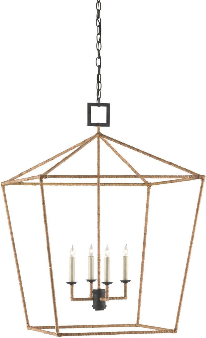 Currey Denison Coastal Rattan Lantern Adjustable Height 43.25 to 111.25 (1 of 3)