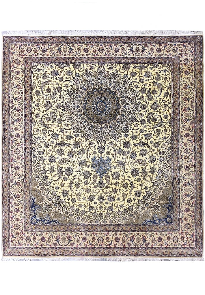 Persian Nain Estate Rug 11 x 11.9 Wool Silk Square Hand Knotted: Persian Nain Estate Rug 11 x 11.9 Wool Silk Square Hand Knotted Free continental US Shipping This Persian Nain estate rug is hand-knotted by skilled artisans using a blend of wool and silk. The square