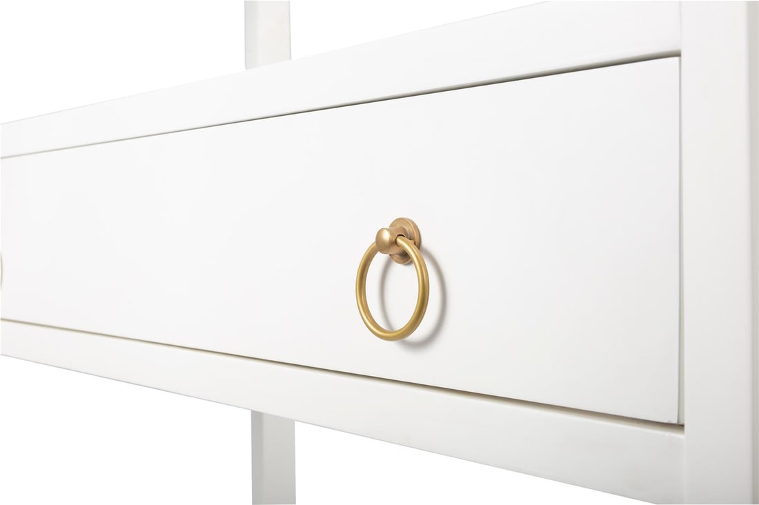 Butler Transitional Etagere Bookcase in Distressed White Finish: Butler Transitional Etagere Bookcase in Distressed White Finish This elegant distressed white transitional bookcase adds a touch of vintage charm to any space. Crafted from a combination of acacia, MD