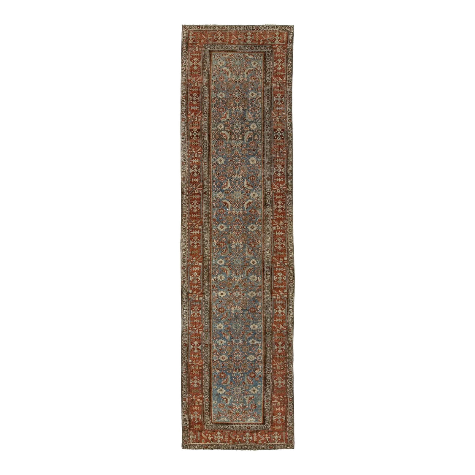 Antique Persian Malayer Wool Runner Rug Blue Allover Pattern 3'5 x 13': Antique Persian Malayer Wool Runner Rug Blue Allover Pattern 3'5 x 13' Discover the beauty of this handmade Persian Malayer wool runner rug, crafted in the 20th century. Adorned with a stunning blue f