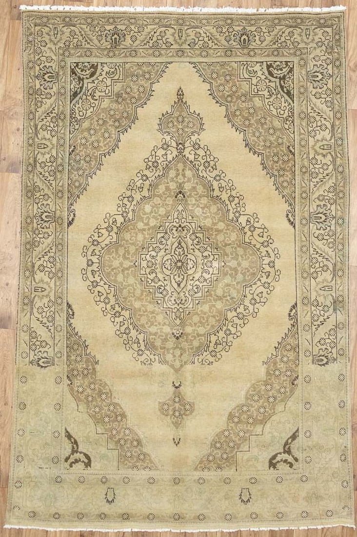 Hand Knotted Wool Floral Oriental Area Rug 6'3 x 9'10: Hand Knotted Wool Floral Oriental Area Rug 6'3 x 9'10 This semi-antique hand-knotted Oriental rug features a classic floral pattern in muted tones of beige and brown, enhanced with pastel accents. Cra