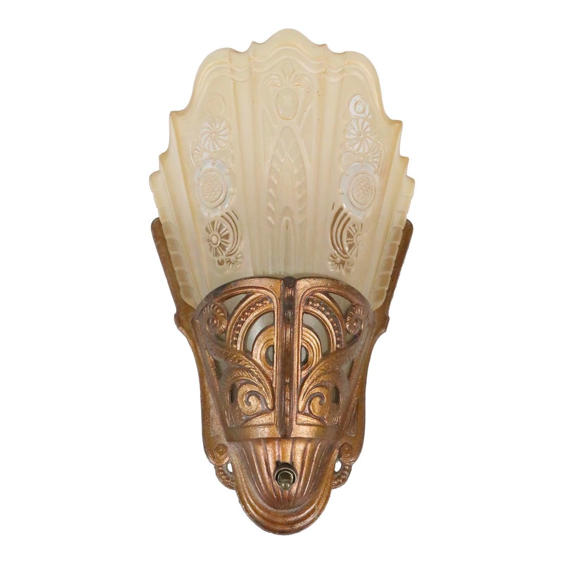 Art Deco Stylux Wall Sconce by Lightolier with Slip Shade Circa 1930s: Art Deco Stylux Wall Sconce by Lightolier with Slip Shade Circa 1930s This rare Art Deco slip shade wall sconce from the Lightolier Stylux series dates to the 1930s. It features a cast iron backplate 