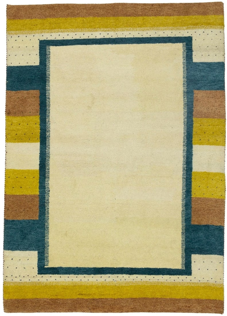 Hand-Knotted Tribal Wool Rug Indo-Gabbeh Design 5'7 x 7'10: Hand-Knotted Tribal Wool Rug Indo-Gabbeh Design 5'7 x 7'10 Enhance your space with this stunning Plush Tribal Rug featuring a unique border design and hand-knotted craftsmanship. Made in India, this a