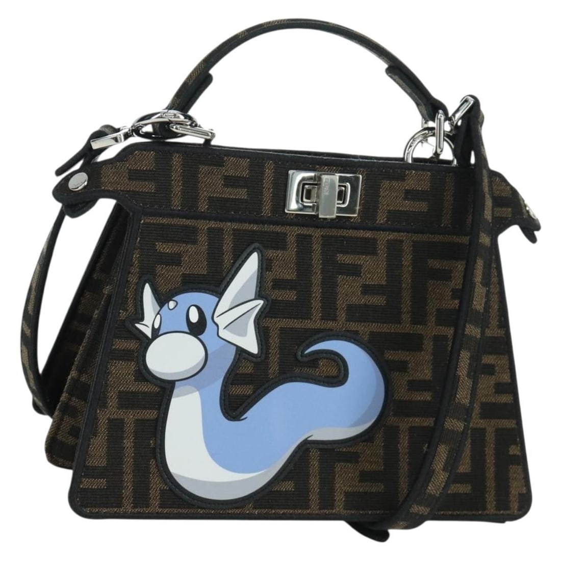 Fendi Fragment Pokemon Dratini Zucca Peekaboo Brown Canvas Convertible Handbag: Fendi Fragment Pokemon Dratini Zucca Peekaboo Brown Canvas Convertible Handbag This FENDI x FRGMT x POKEMON Zucca Peek A Boo Dratini Bag is a limited edition collaboration, featuring the iconic Zucca 
