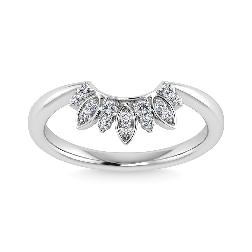 Diamond 1/8 Ct.Tw. Curve Band in 14K White Gold: Diamond 1/8 Ct.Tw. Curve Band in 14K White Gold 14k White Gold Stone Color: G-h Stone Clarity: I1 Each ring is presented in standard size 6.5. Complimentary resizing is available between sizes 510 (in