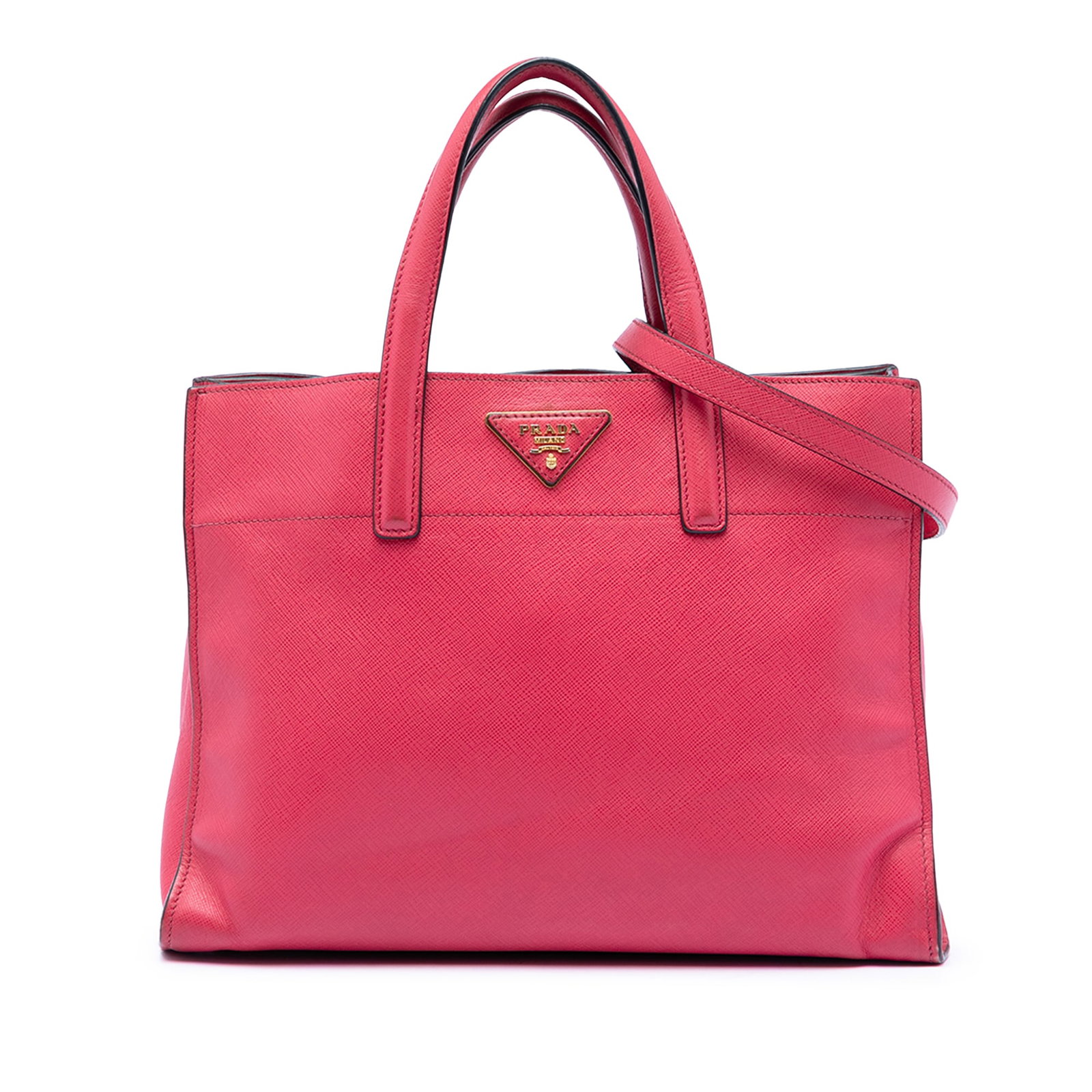 Pink Prada Saffiano Soft Leather Satchel with Triple Compartments (1 of 6)