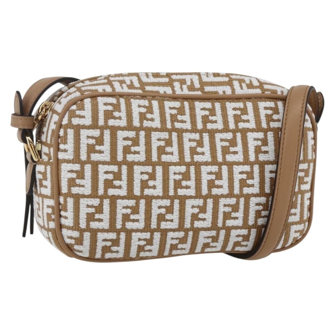 Beige Gold Zucchino Canvas Shoulder Bag by Fendi with Dust Bag: Beige Gold Zucchino Canvas Shoulder Bag by Fendi with Dust Bag This FENDI Zucchino Canvas Shoulder Bag features a beige and gold color scheme and is crafted from durable Zucchino canvas. Designed for 