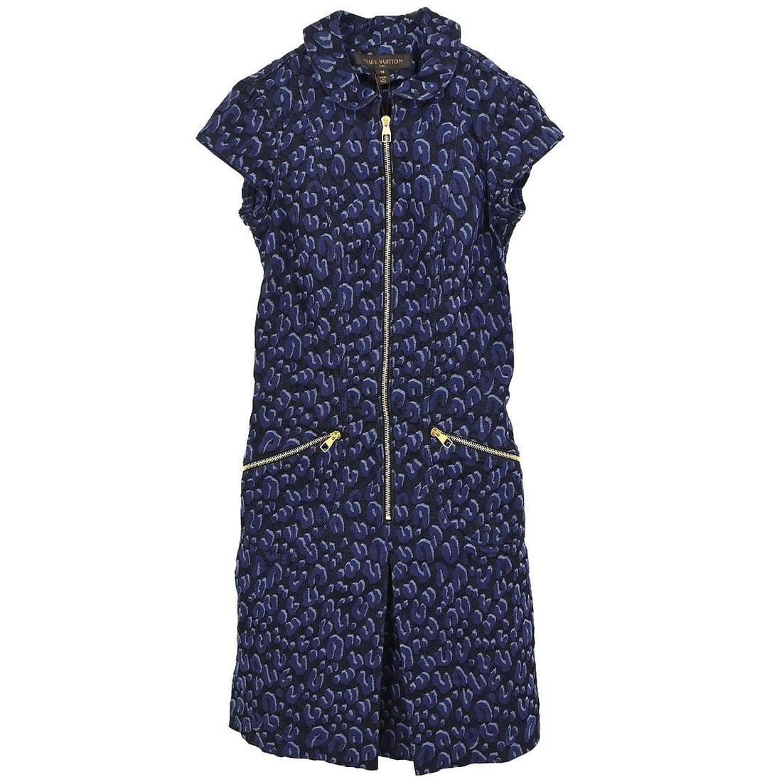Louis Vuitton RW122W F2DR24BK7 knee length cotton dress size 34 navy: Louis Vuitton RW122W F2DR24BK7 knee length cotton dress size 34 navy Louis Vuitton women's pencil dress in navy denim with a knee-length silhouette and short sleeves. Made in Italy, this vintage piece