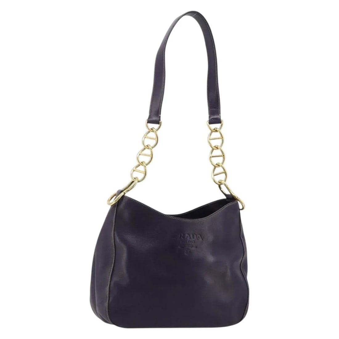 Prada Chain Shoulder Bag Purple Leather Unisex Italy: Prada Chain Shoulder Bag Purple Leather Unisex Italy This Prada Chain Shoulder Bag is crafted from purple leather and designed for unisex use. Made in Italy, the bag features a chain shoulder strap an