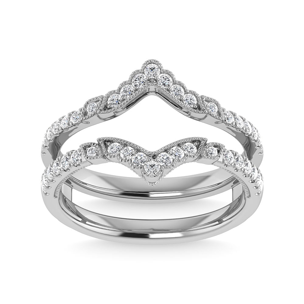 Diamond 3/8 Ct.Tw. Curve Guard Ring in 14K White Gold: Diamond 3/8 Ct.Tw. Curve Guard Ring in 14K White Gold 14k White Gold Stone Color: G-h Stone Clarity: I1 Each ring is presented in standard size 6.5. Complimentary resizing is available between sizes 5