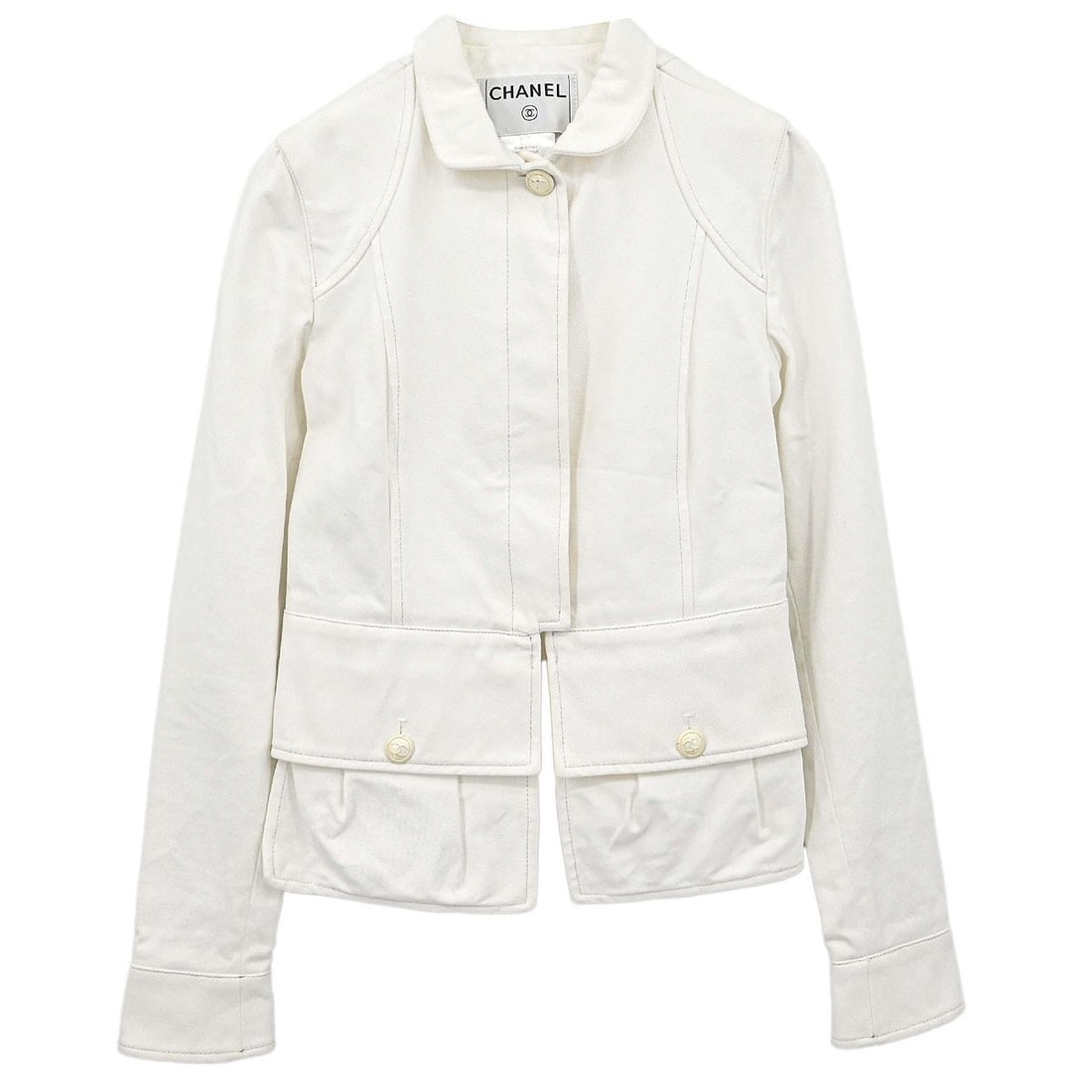 CHANEL White Cotton Mid Length Jacket Womens Size 34 (1 of 15)