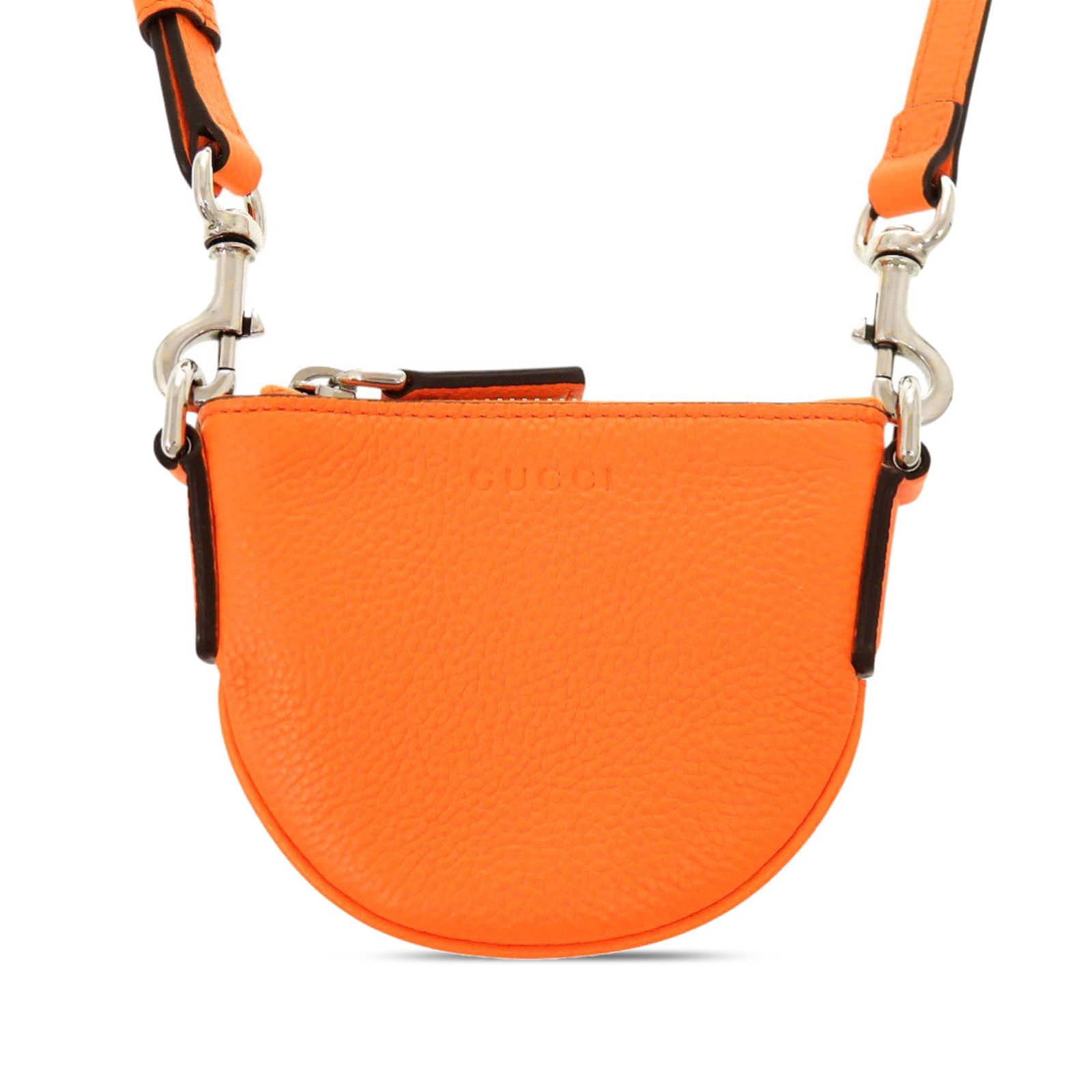 Gucci Micro Mini Web B Leather Crossbody Bag: Gucci Micro Mini Web B Leather Crossbody Bag Compact Gucci Micro Mini Calfskin Web B Crossbody in orange leather with a detachable flat leather strap featuring web detail and a top zip closure. Includ