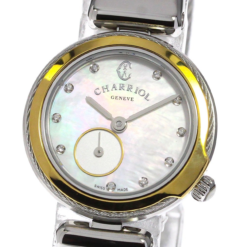 CHARRIOL Columbus quartz stainless steel women's wristwatch CL24SY.580.004: CHARRIOL Columbus quartz stainless steel women's wristwatch CL24SY.580.004 This CHARRIOL Columbus women's wristwatch features a stainless steel case and band, complemented by a shell-colored dial. The
